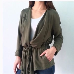 Bleuh Ciel Draped Cardigan Jacket in Olive Green Size Small